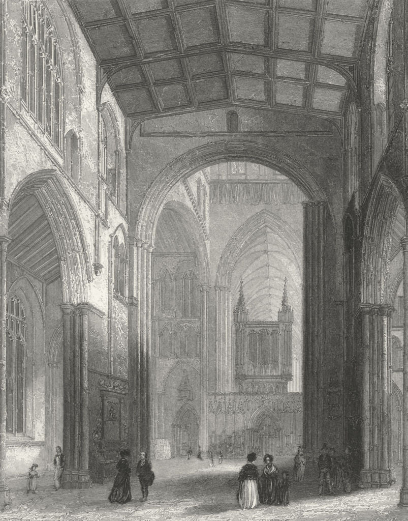 YORKS. Ripon Cathedral nave 1836 old antique vintage print picture